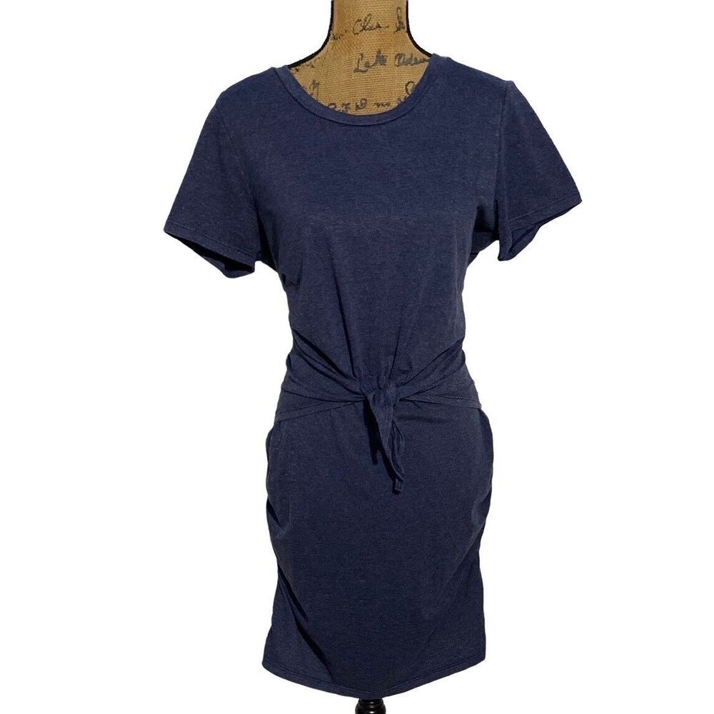Sundry Dress 4 Heather Blue Short Sl Knot Front Knot Tie Ruched Business‎ Party
